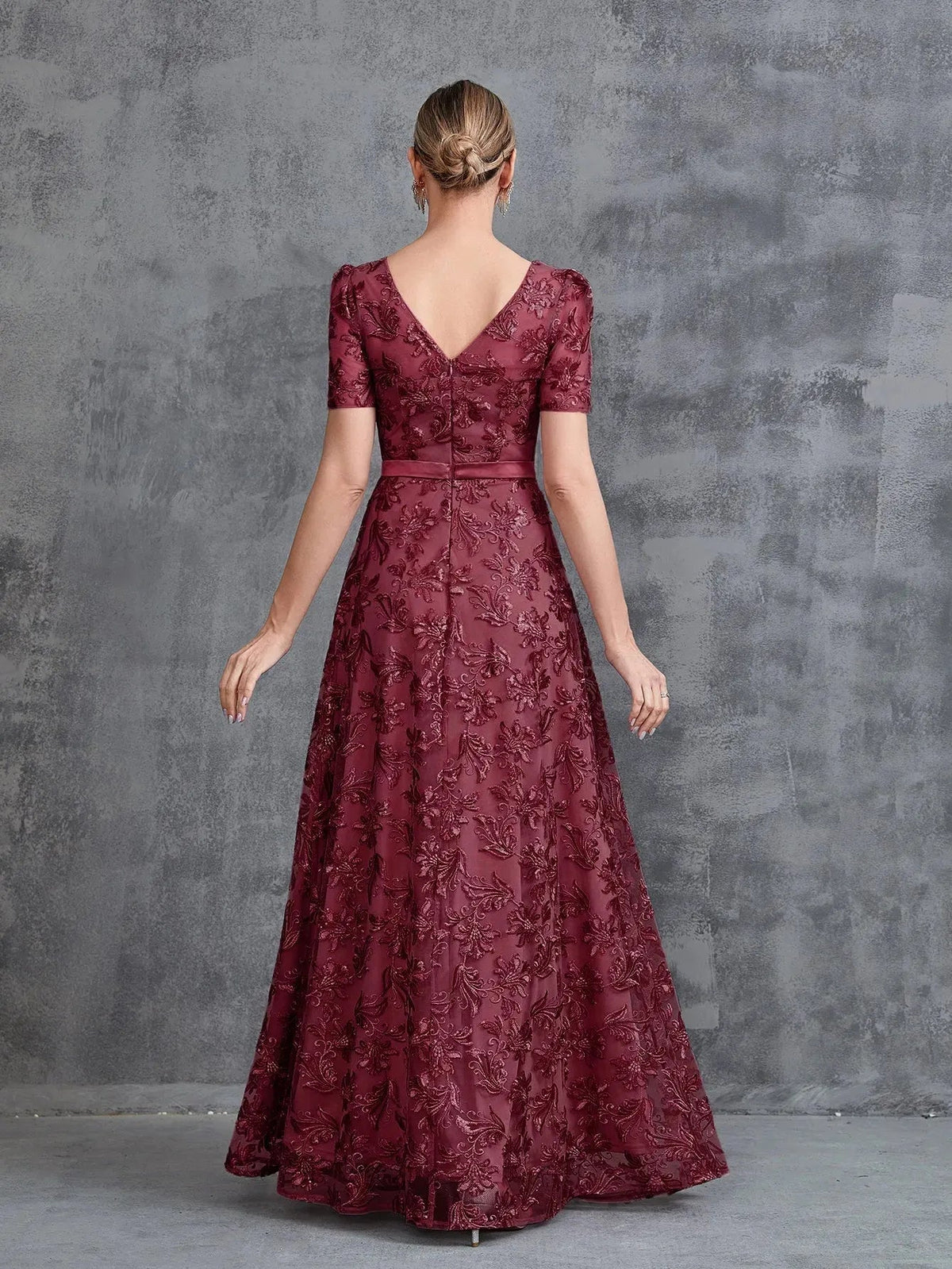 Additional product view of Short-Sleeve A-Line Sequin Maxi Mother-of-the-Bride Dress