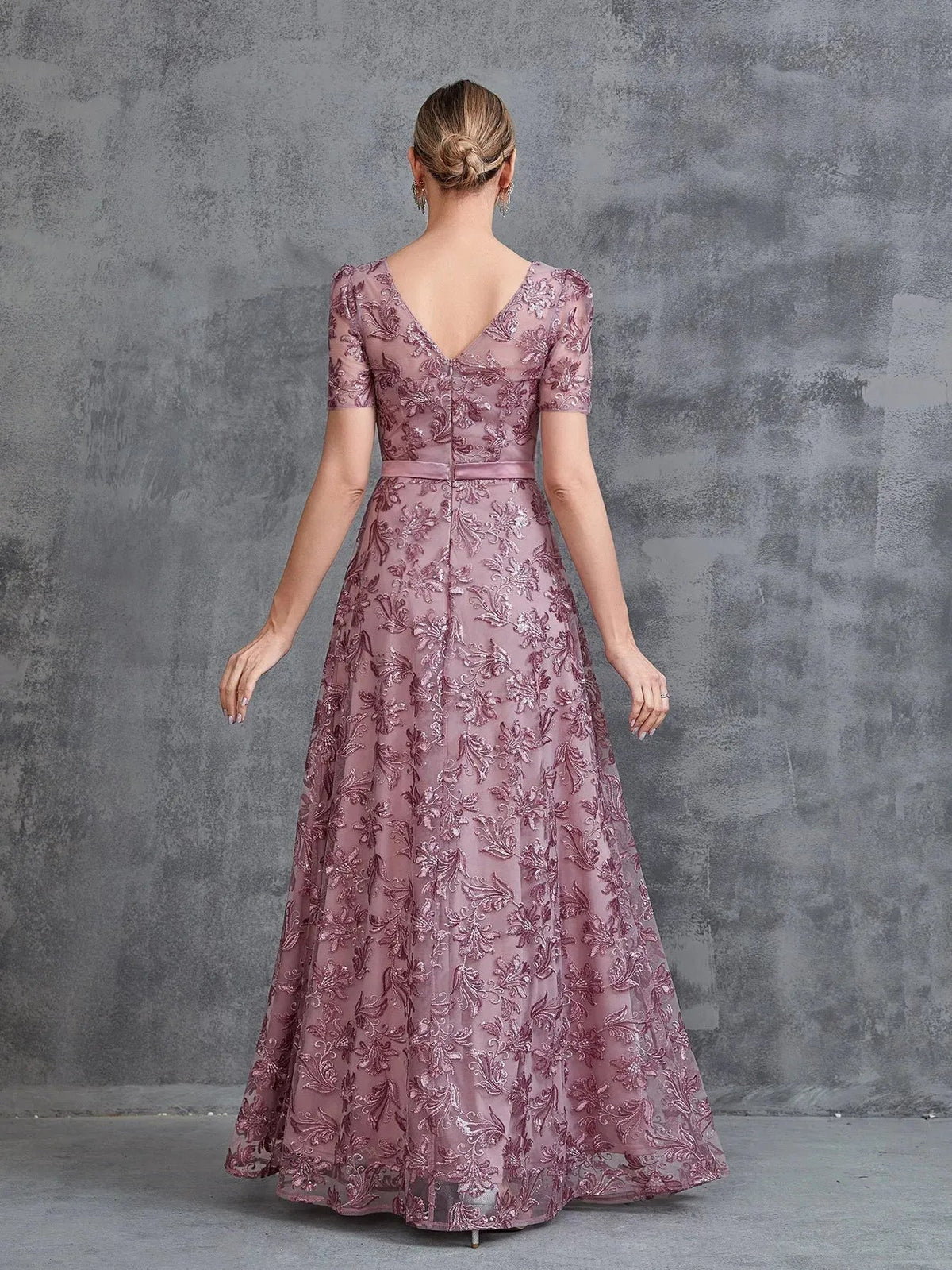 Additional product view of Short-Sleeve A-Line Sequin Maxi Mother-of-the-Bride Dress