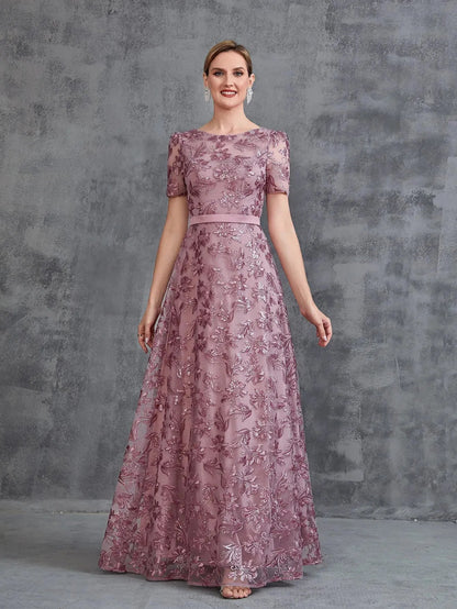 Additional product view of Short-Sleeve A-Line Sequin Maxi Mother-of-the-Bride Dress