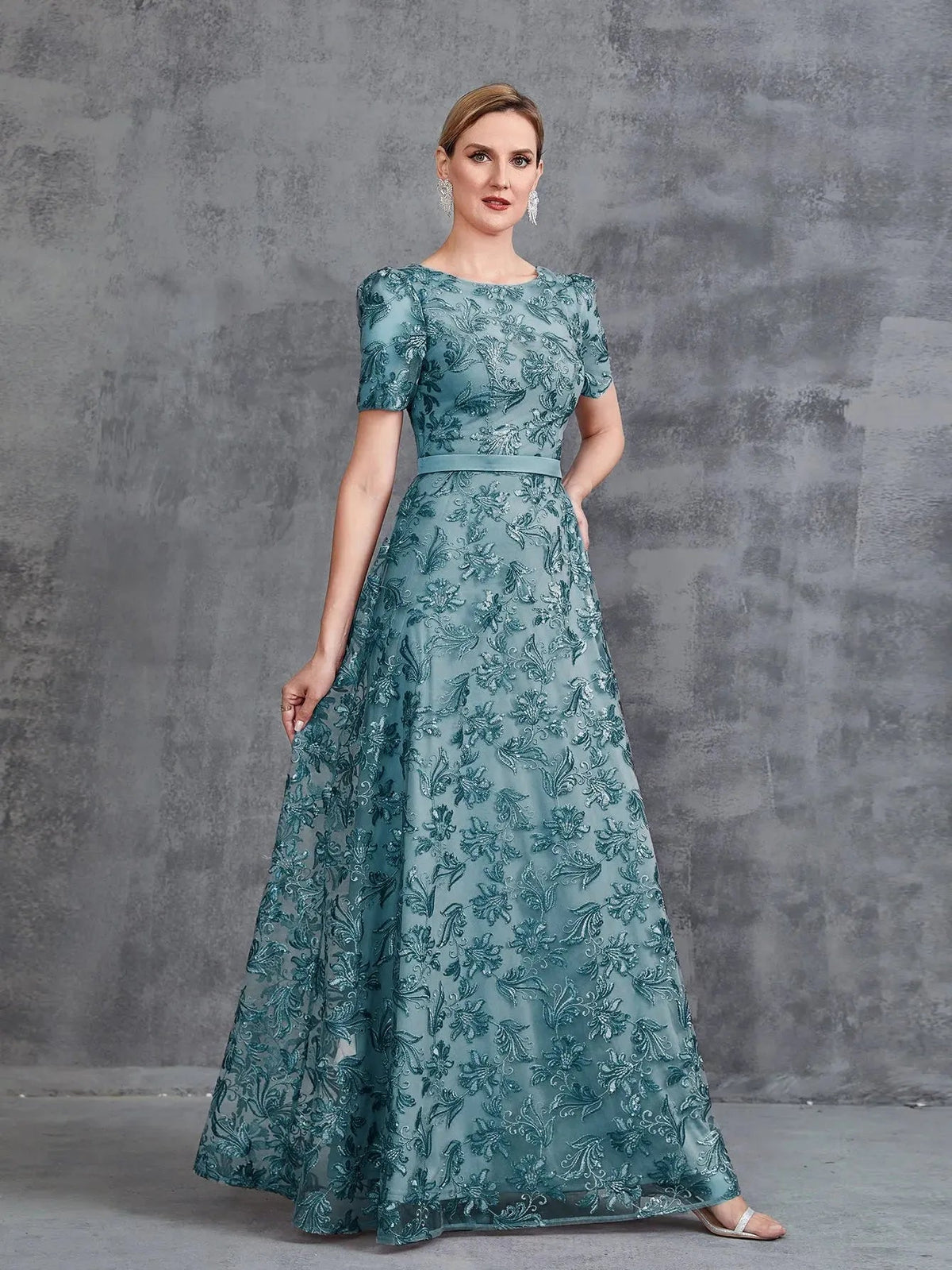 Additional product view of Short-Sleeve A-Line Sequin Maxi Mother-of-the-Bride Dress