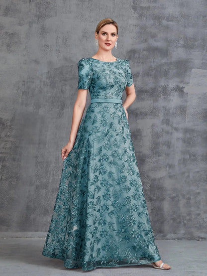 Additional product view of Short-Sleeve A-Line Sequin Maxi Mother-of-the-Bride Dress