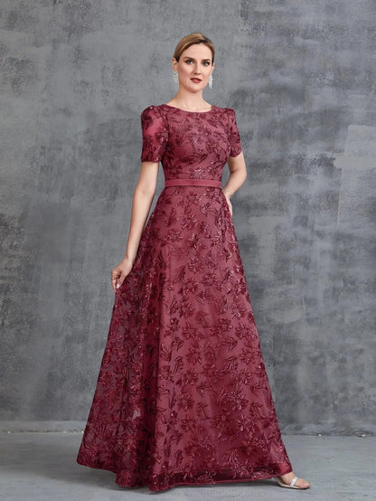 Additional product view of Short-Sleeve A-Line Sequin Maxi Mother-of-the-Bride Dress