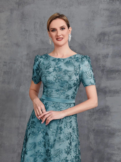 Additional product view of Short-Sleeve A-Line Sequin Maxi Mother-of-the-Bride Dress