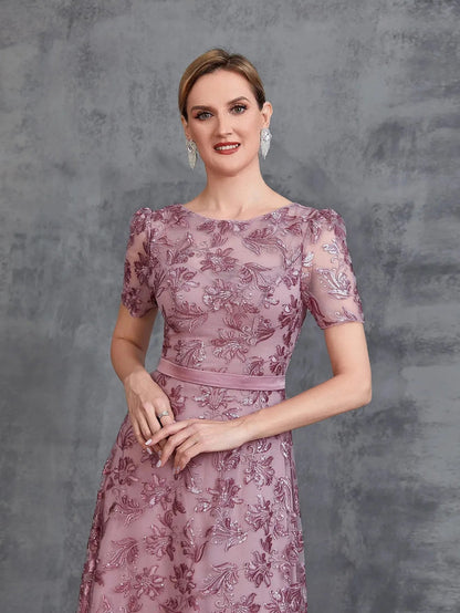 Additional product view of Short-Sleeve A-Line Sequin Maxi Mother-of-the-Bride Dress