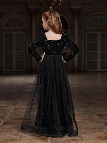 Additional product view of Square-Neck Sequin Mermaid Long-Sleeve Maxi Tween Girls' Party Dress