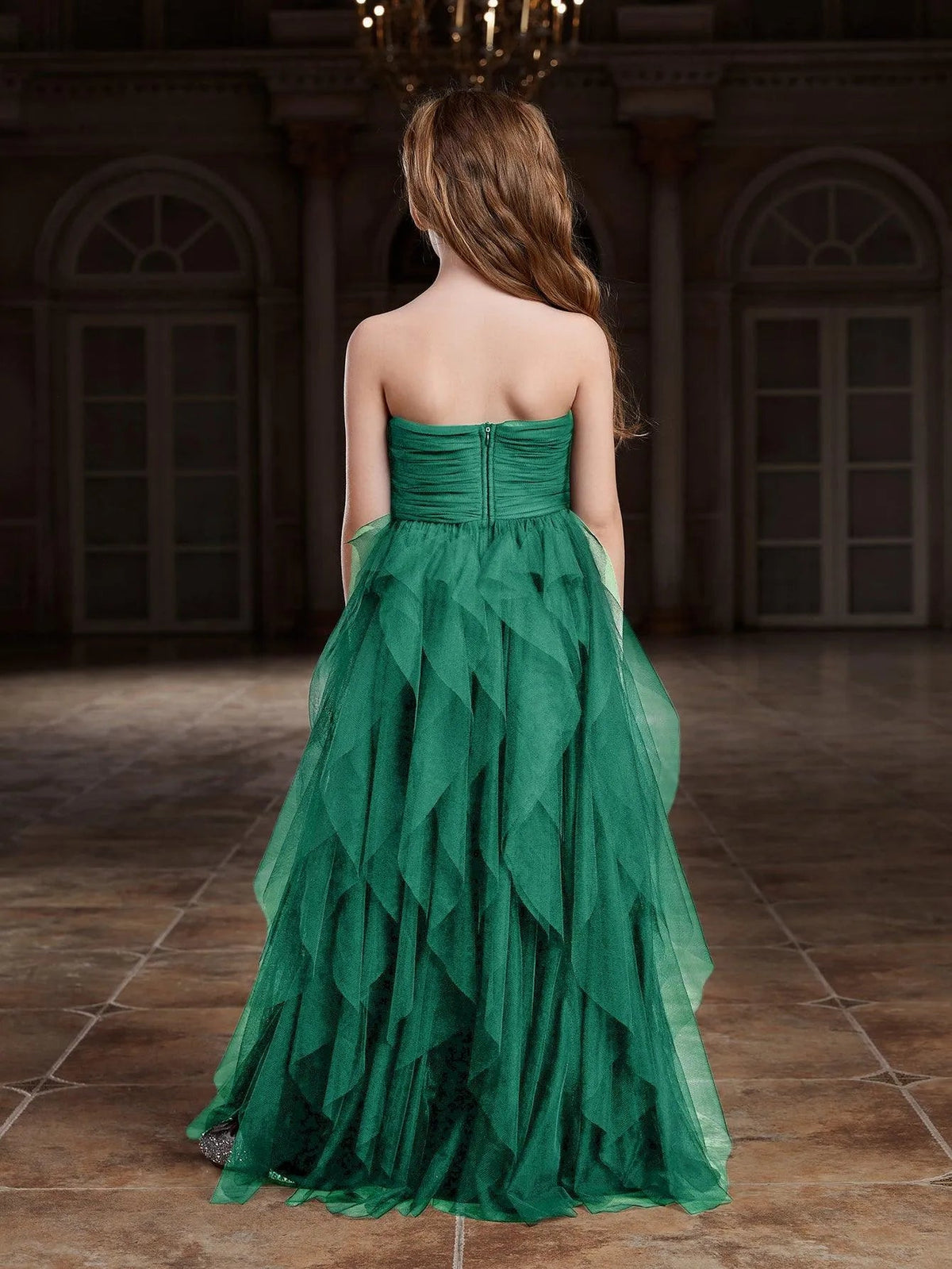 Additional product view of Layered Hem Strapless A-Line Sleeveless Mesh Tween Girls' Party Dress