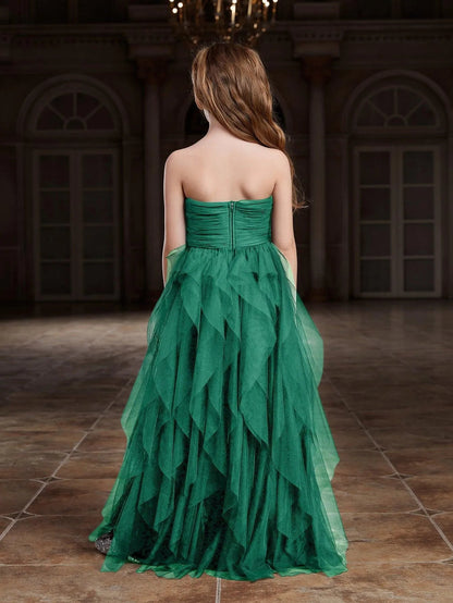 Additional product view of Layered Hem Strapless A-Line Sleeveless Mesh Tween Girls' Party Dress