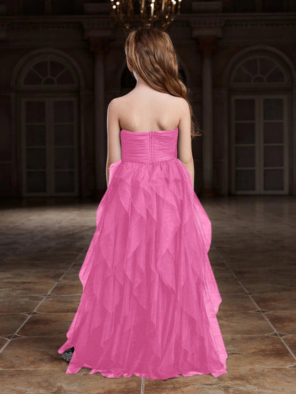 Additional product view of Layered Hem Strapless A-Line Sleeveless Mesh Tween Girls' Party Dress