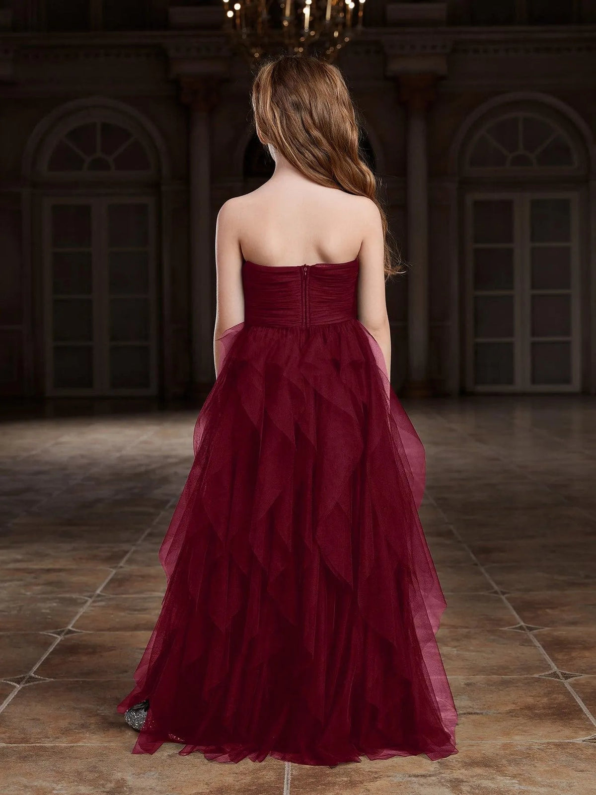Additional product view of Layered Hem Strapless A-Line Sleeveless Mesh Tween Girls' Party Dress