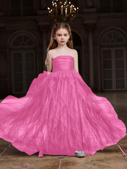 Additional product view of Layered Hem Strapless A-Line Sleeveless Mesh Tween Girls' Party Dress