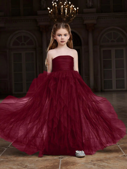 Additional product view of Layered Hem Strapless A-Line Sleeveless Mesh Tween Girls' Party Dress