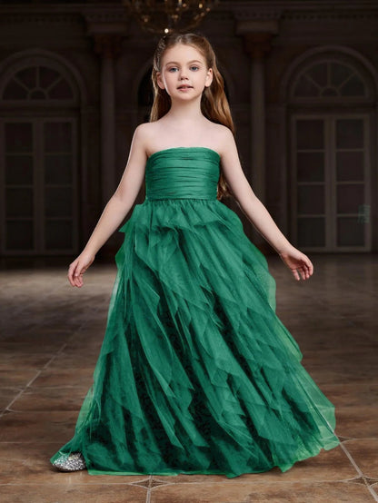 Additional product view of Layered Hem Strapless A-Line Sleeveless Mesh Tween Girls' Party Dress