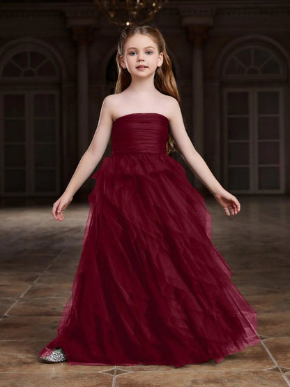 Additional product view of Layered Hem Strapless A-Line Sleeveless Mesh Tween Girls' Party Dress