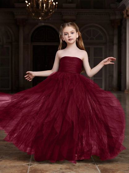 Additional product view of Layered Hem Strapless A-Line Sleeveless Mesh Tween Girls' Party Dress