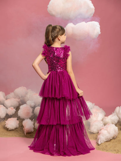 Additional product view of Layered Hem Sequin A-Line Sleeveless Mesh Midi Tween Girls' Party Dress