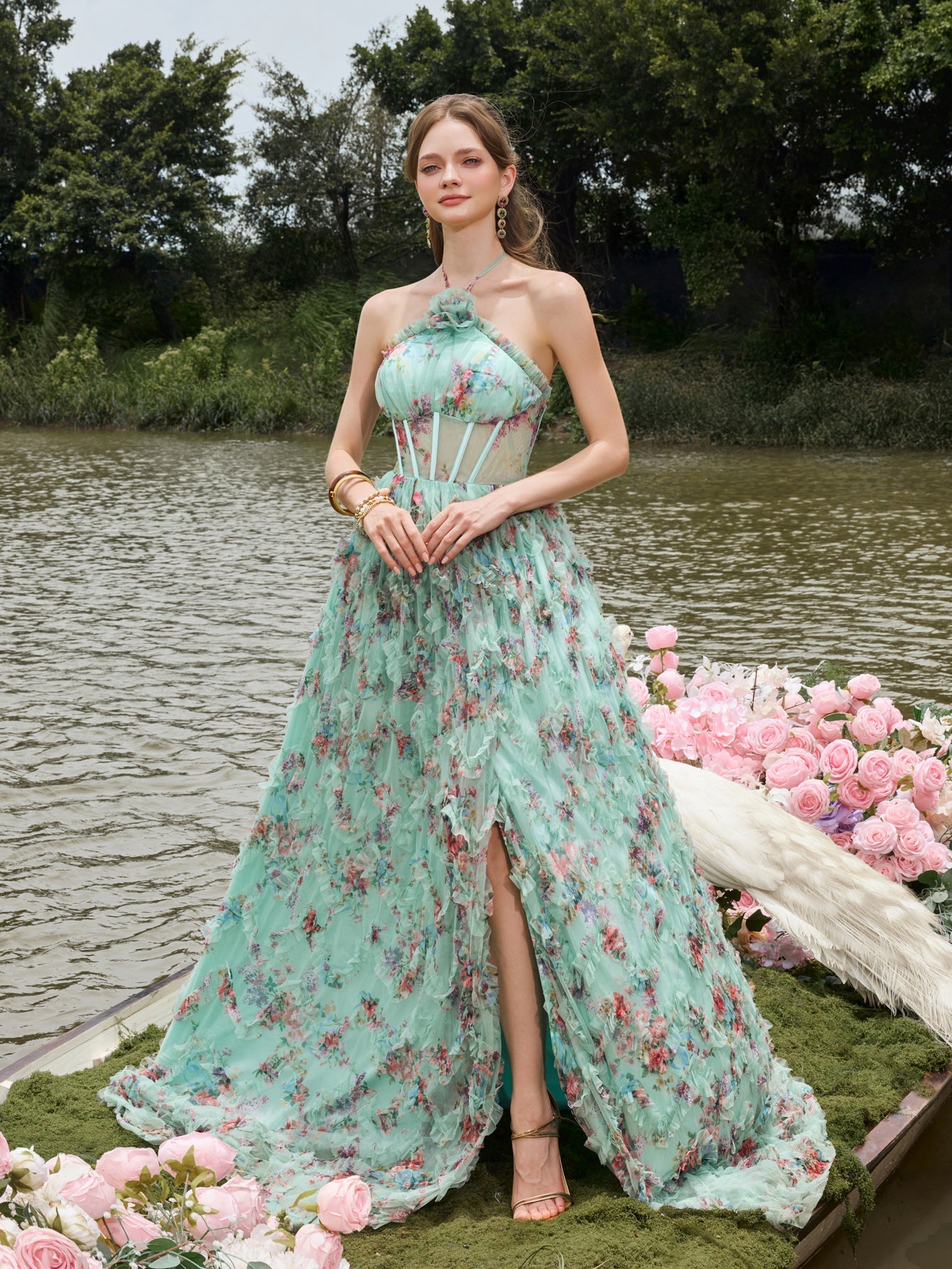 Halter Tulle Sleeveless A-Line Evening Gown — authorized product image 1
