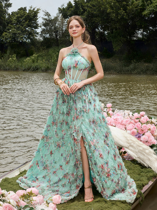 Halter Tulle Sleeveless A-Line Evening Gown — authorized product image 1