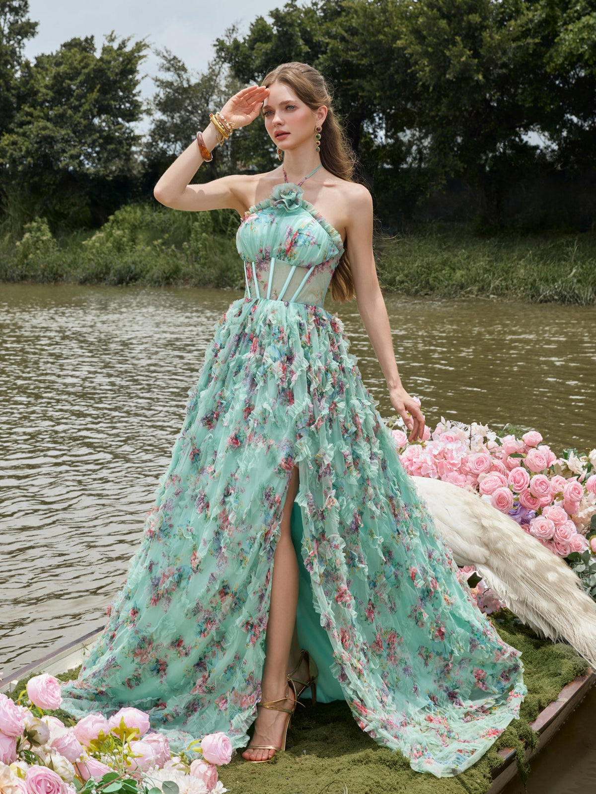 Halter Tulle Sleeveless A-Line Evening Gown — authorized product image 5