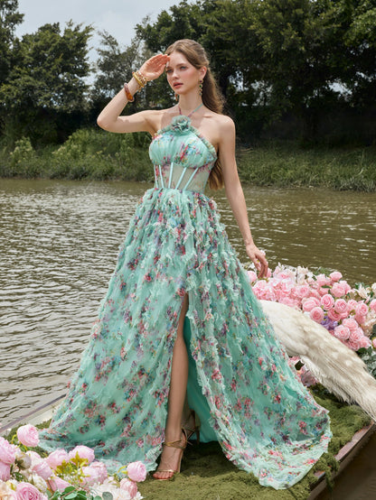 Halter Tulle Sleeveless A-Line Evening Gown — authorized product image 5