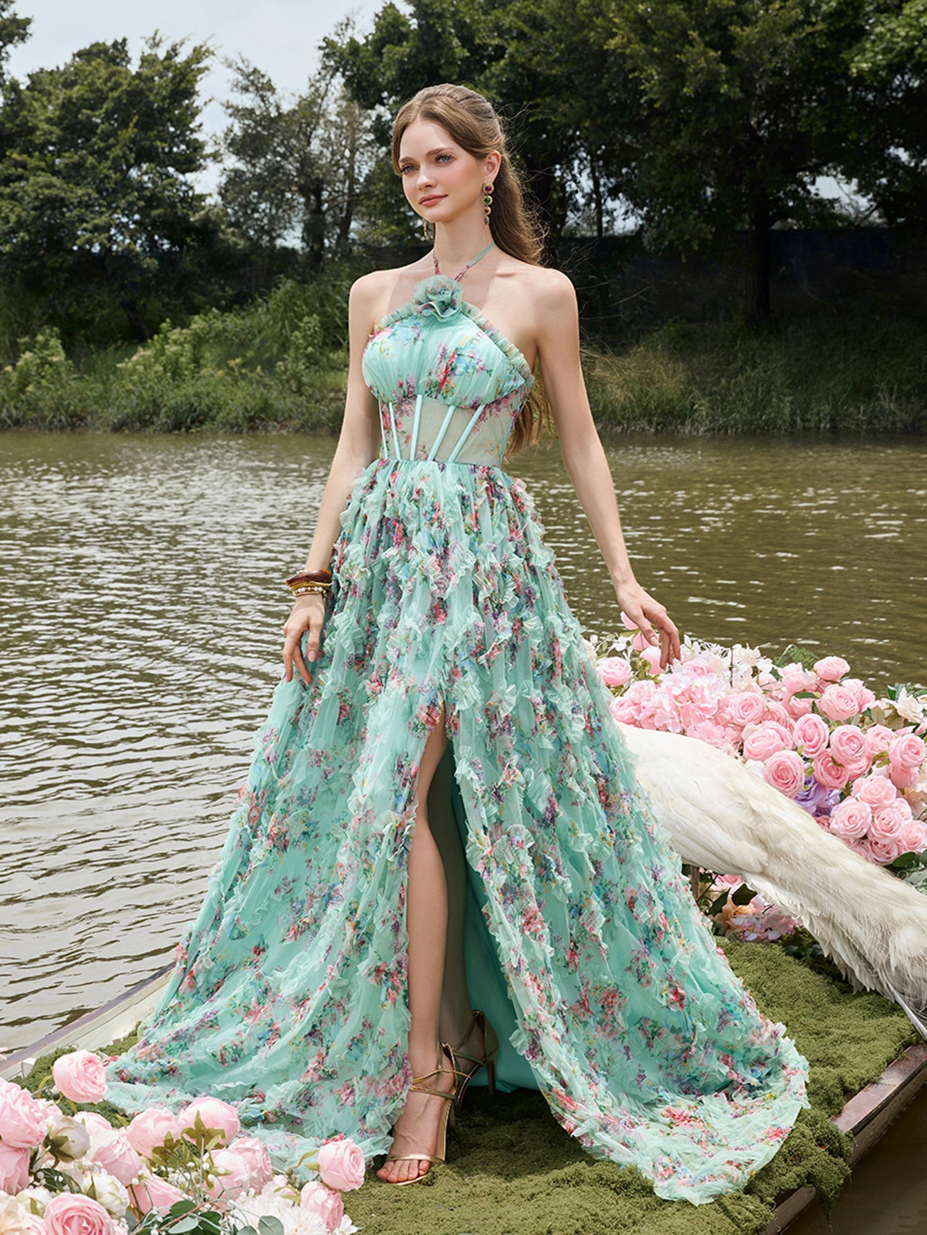 Halter Tulle Sleeveless A-Line Evening Gown — authorized product image 6