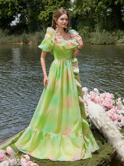 Ruffle Trim Puff Sleeve Split Ombre Organza Prom Dress — authorized product image 8