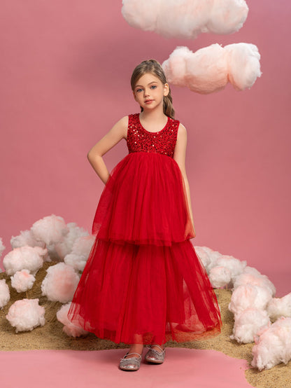 Additional product view of Layered Hem Sequin A-Line Sleeveless Mesh Tween Girls' Party Dress