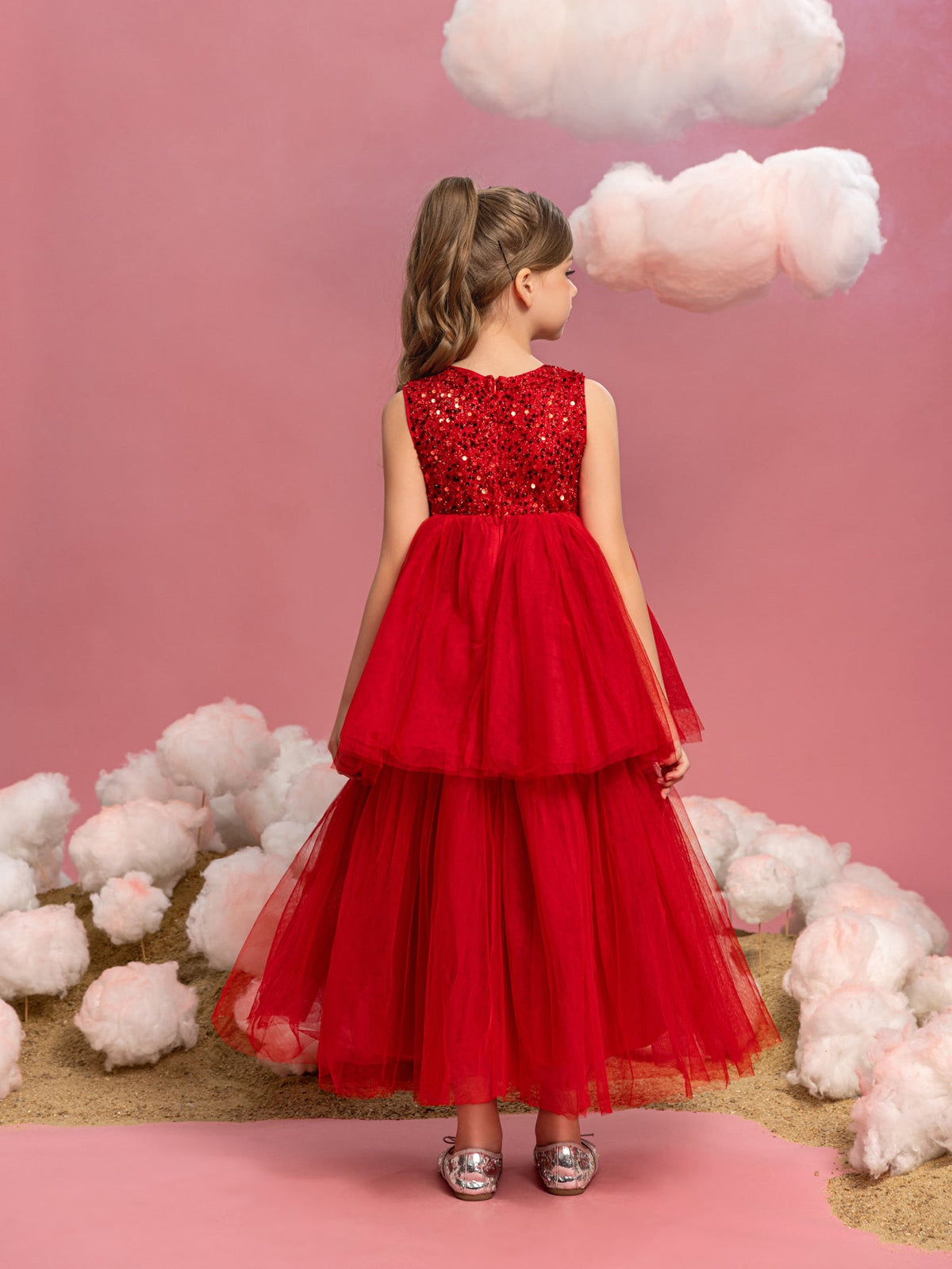 Additional product view of Layered Hem Sequin A-Line Sleeveless Mesh Tween Girls' Party Dress
