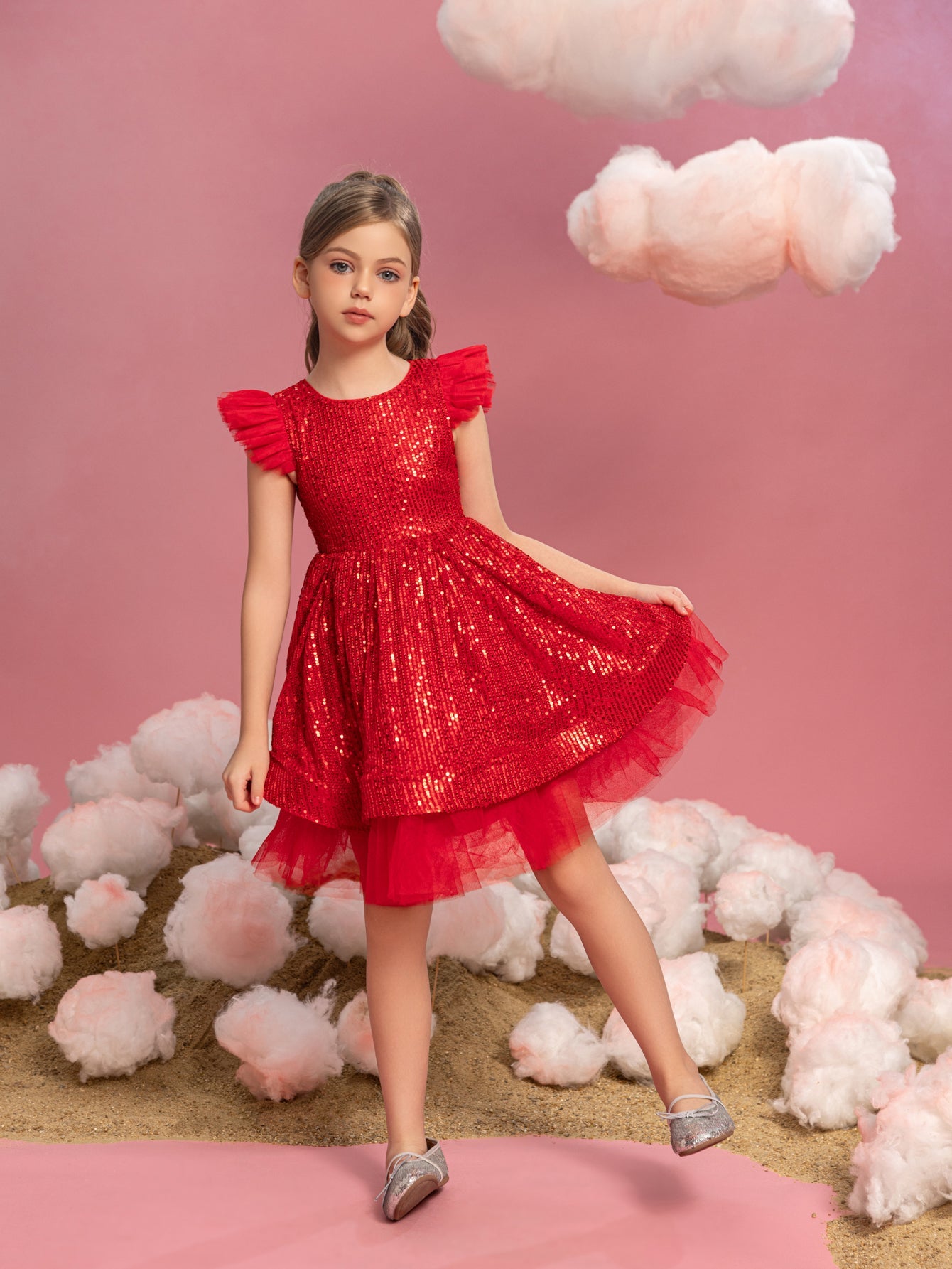 Additional product view of Cap-Sleeve Sequin A-Line Midi Tween Girls' Party Dress