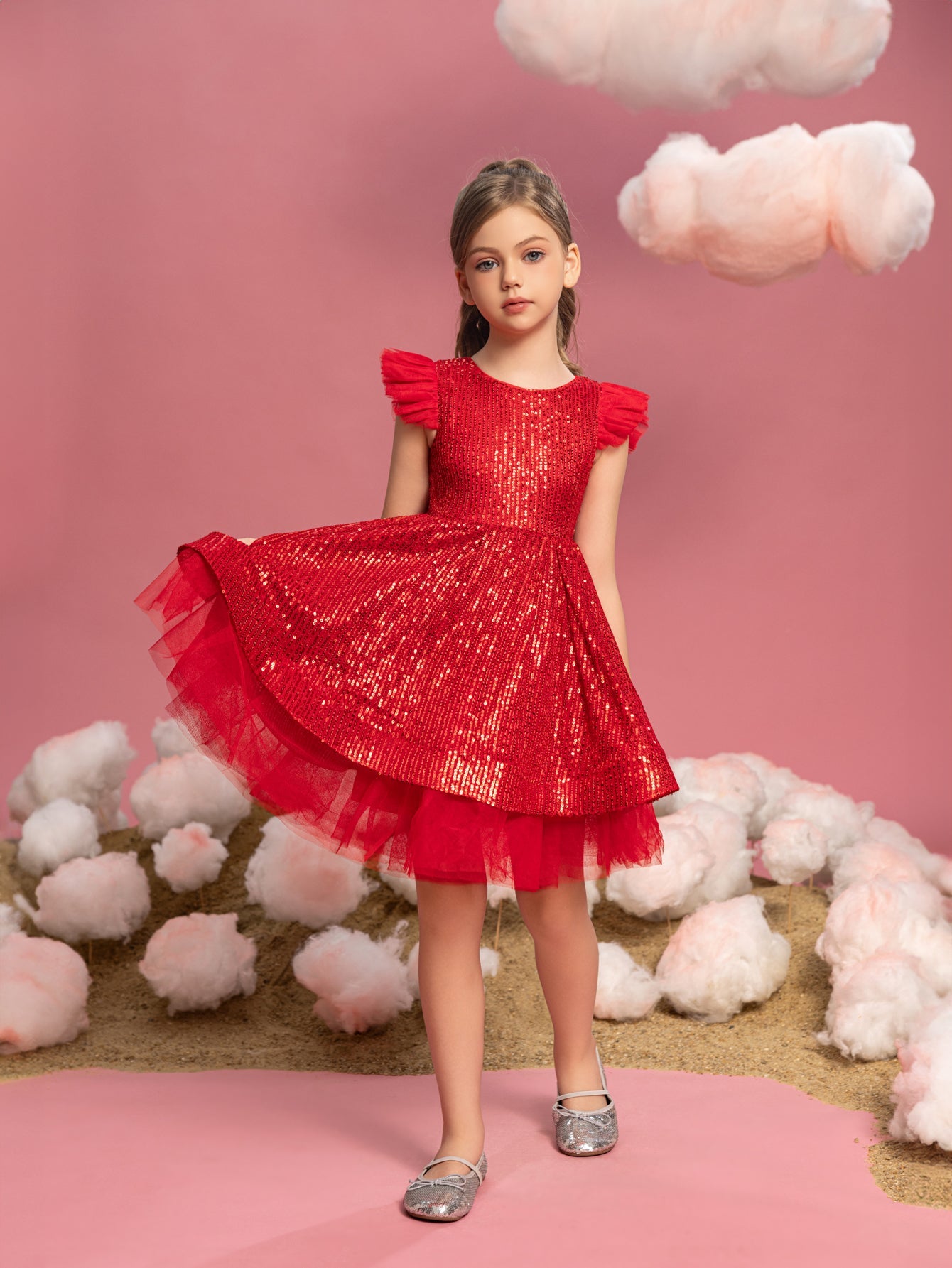 Additional product view of Cap-Sleeve Sequin A-Line Midi Tween Girls' Party Dress