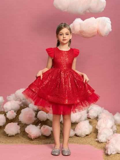 Alternate view of Cap-Sleeve Sequin A-Line Midi Tween Girls' Party Dress in Red