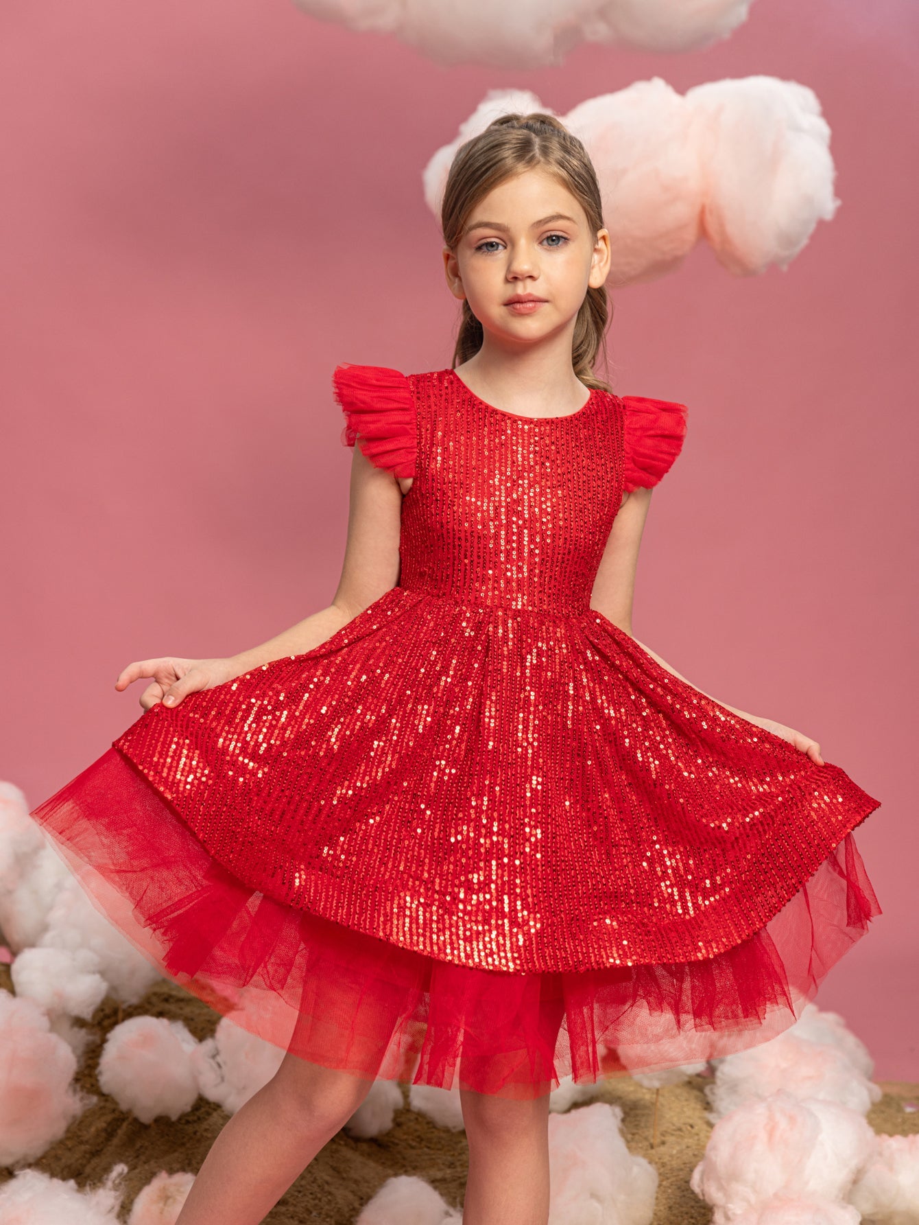 Additional product view of Cap-Sleeve Sequin A-Line Midi Tween Girls' Party Dress