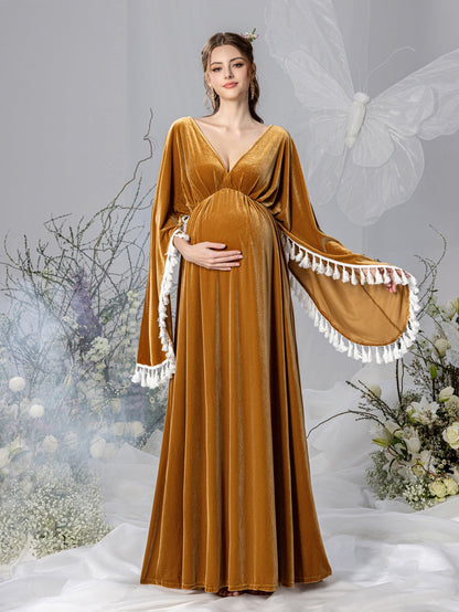 Maternity V-Neck Velvet Cape A-Line Evening Gown — authorized product image 1