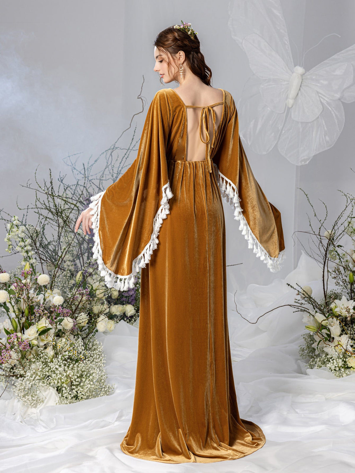 Maternity V-Neck Velvet Cape A-Line Evening Gown — authorized product image 2