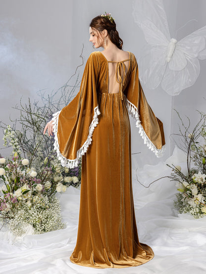 Maternity V-Neck Velvet Cape A-Line Evening Gown — authorized product image 2