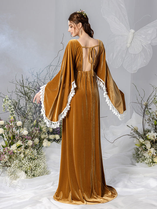 Maternity V-Neck Velvet Cape A-Line Evening Gown — authorized product image 2