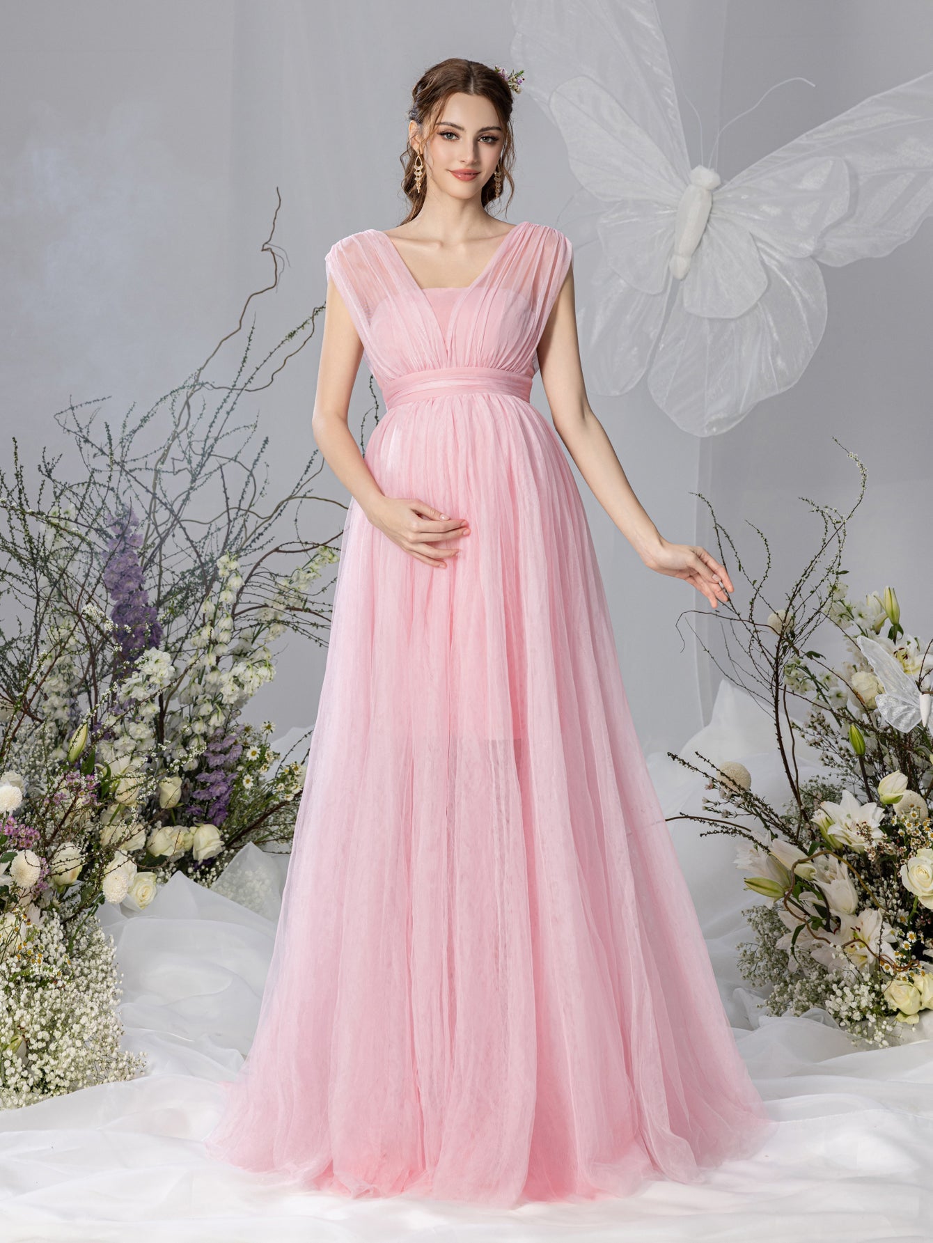 Maternity V-Neck Backless Mesh Party Dress – view 9