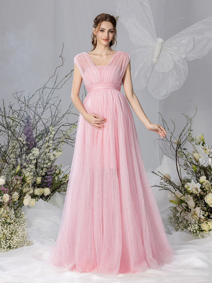 Maternity V-Neck Backless Mesh Party Dress – view 9
