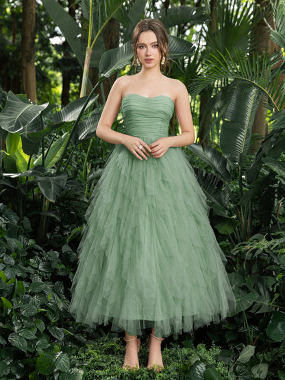 Additional product view of Strapless Tulle A-Line Sleeveless Midi Formal Dress
