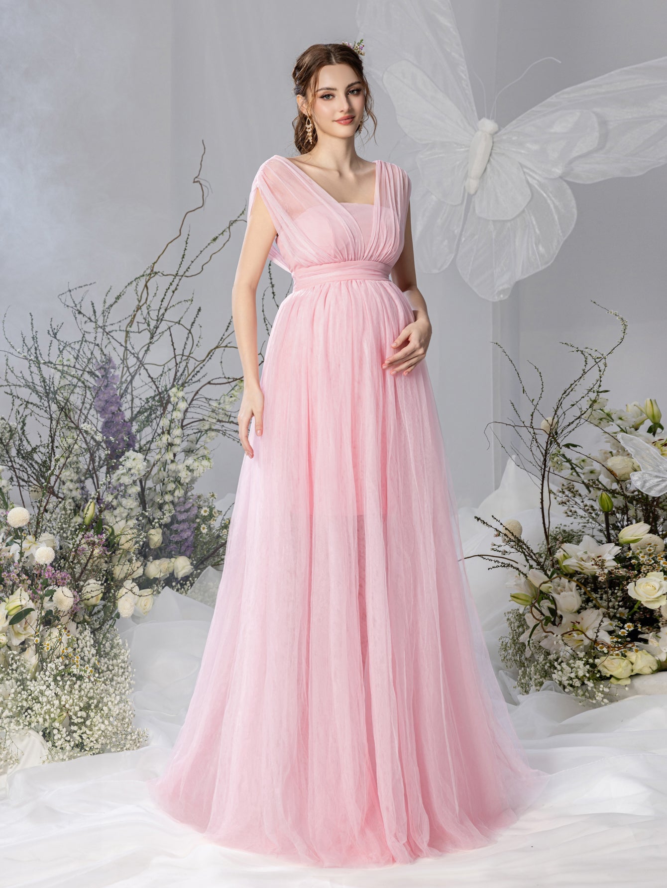 Maternity V-Neck Backless Mesh Party Dress – view 10