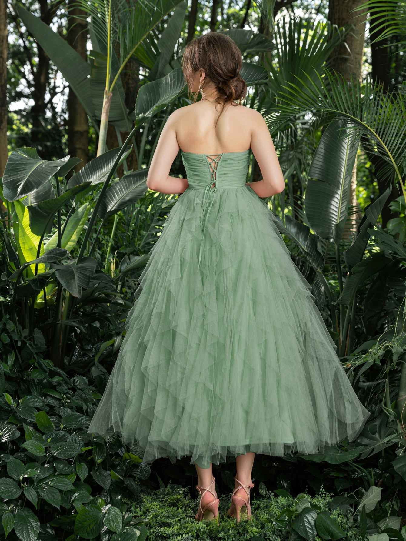 Additional product view of Strapless Tulle A-Line Sleeveless Midi Formal Dress