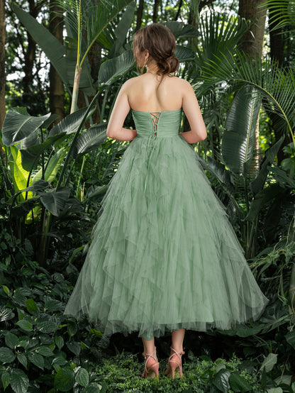 Additional product view of Strapless Tulle A-Line Sleeveless Midi Formal Dress