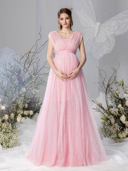 Maternity V-Neck Backless Mesh Party Dress – view 7