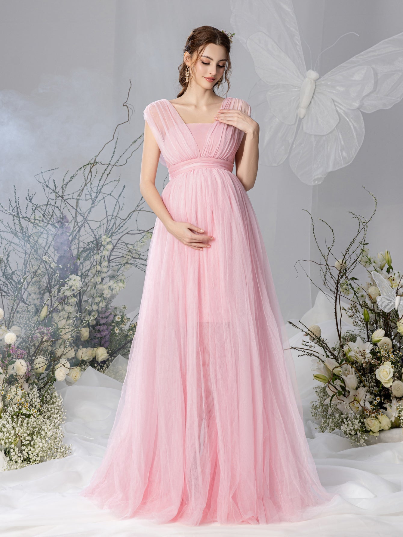 Maternity V-Neck Backless Mesh Party Dress – view 11