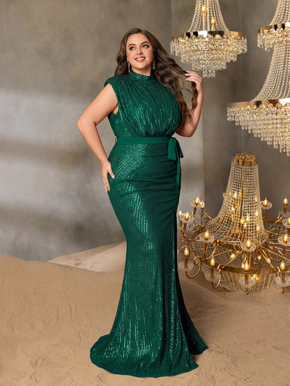 Plus-Size High Neck Sequin Sleeveless Mermaid Evening Gown — authorized product image 6