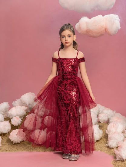 Tween Girls' Off-Shoulder Sequin Sleeveless A-Line Formal Gown — authorized product image 1