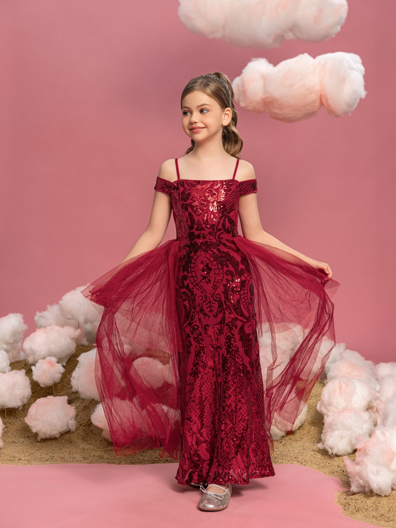 Tween Girls' Off-Shoulder Sequin Sleeveless A-Line Formal Gown — authorized product image 3