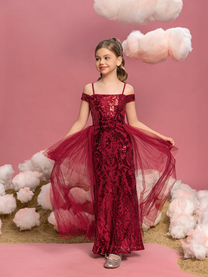 Tween Girls' Off-Shoulder Sequin Sleeveless A-Line Formal Gown — authorized product image 3