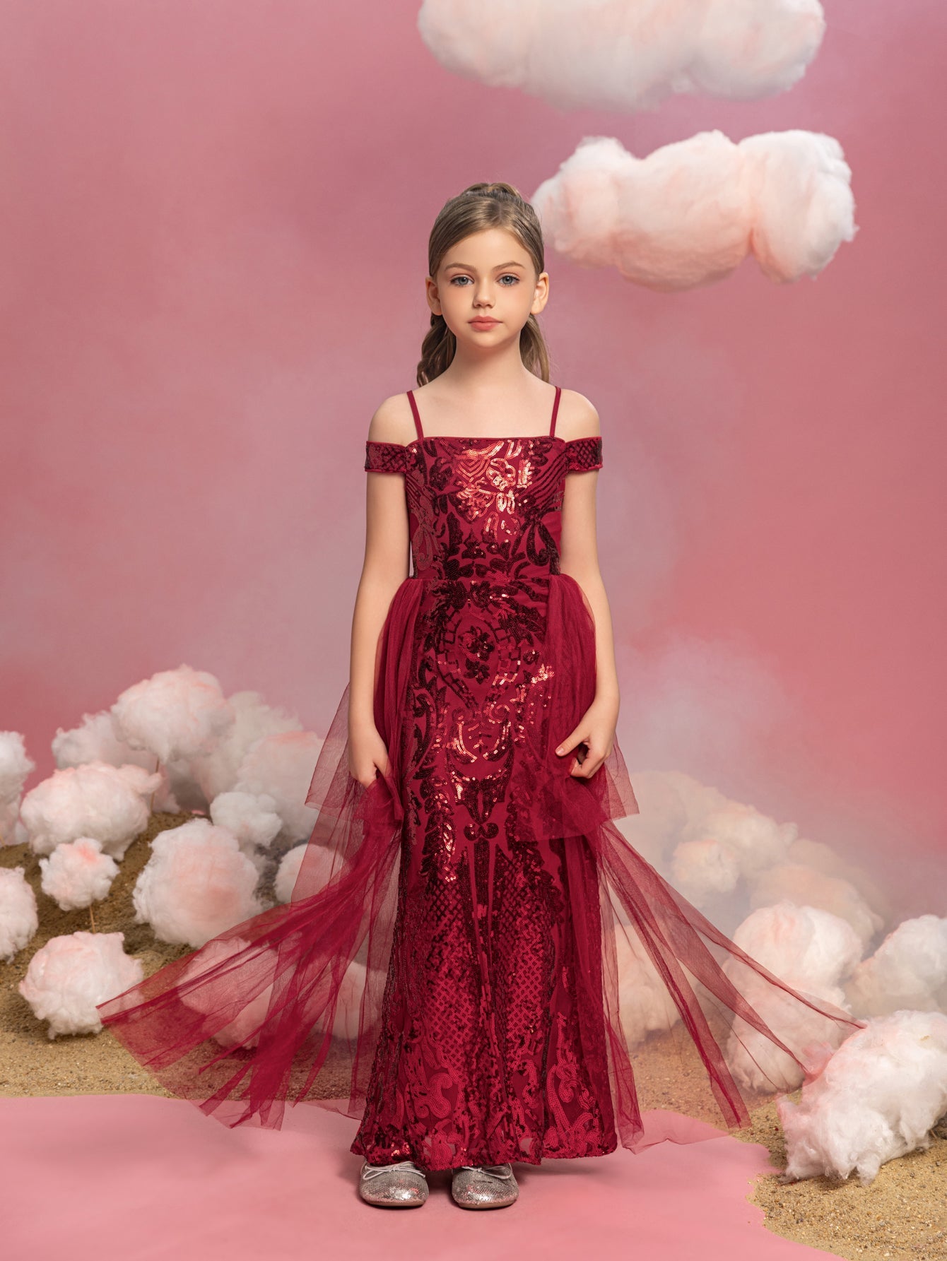 Tween Girls' Off-Shoulder Sequin Sleeveless A-Line Formal Gown — authorized product image 4