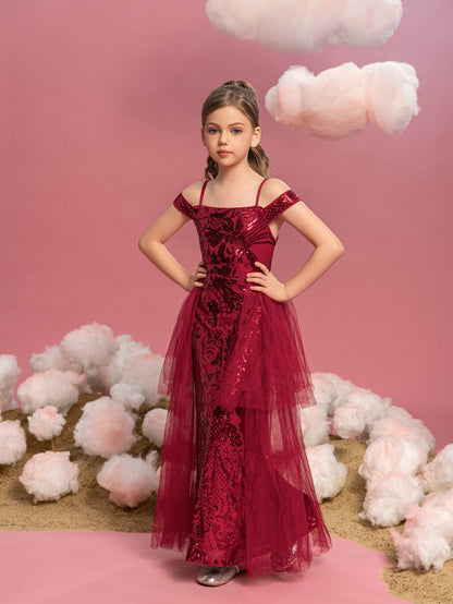 Tween Girls' Off-Shoulder Sequin Sleeveless A-Line Formal Gown — authorized product image 5