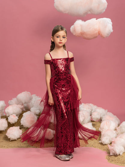 Tween Girls' Off-Shoulder Sequin Sleeveless A-Line Formal Gown — authorized product image 6